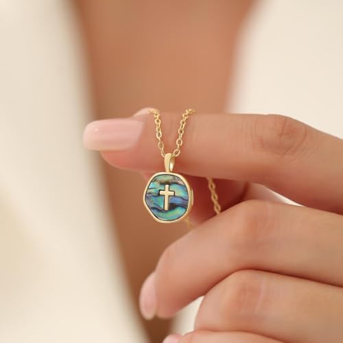 Gold Enamel Mini Cross Necklace Tiny Mother of Pearl Cross Necklace Religious Christian Gift for Baptism First Communion Christmas - color: big mother of pearl cross (15mm)-colorful