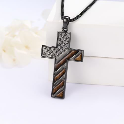 American Flag/Eagle/Star Necklace for Women 925 Sterling Silver Silver/Gold/Black American Flag Pendant 4th of July Jewelry for Wife Sister Girlfriend - color: Black-1