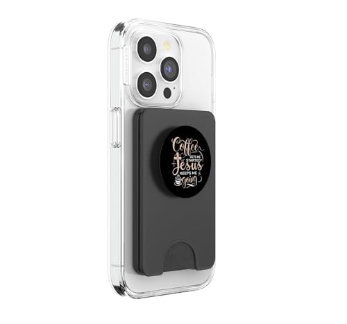 Coffee Gets Me Started Jesus Keeps Me Going Christian Church PopSockets PopWallet for MagSafe - style: Magnetic PopWallet