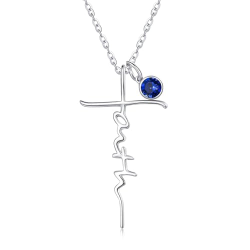 Faith Necklace White/Rose/Gold Birthday Gifts for Wife Her - color: White Gold-09-September