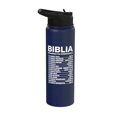 Biblia Numeros De Emergencia Christian Spanish Scripture God Stainless Steel Insulated Water Bottle - color: Navy Blue