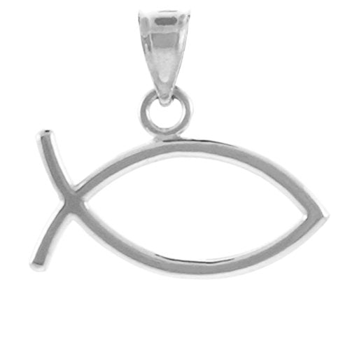 925 Sterling Silver Horizontal Ichthus Charm Christian Fish Pendant