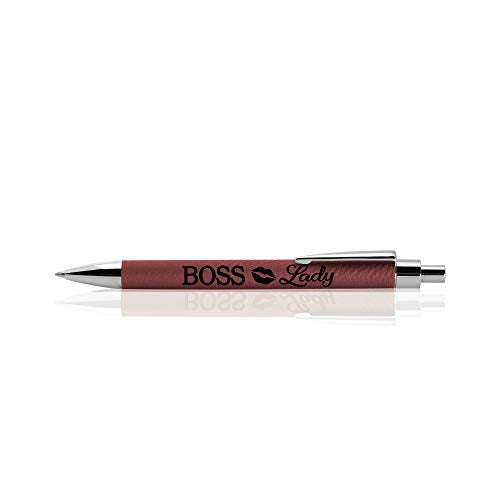 KATE POSH - BOSS Lady Burgundy Leather Pen, Classy Lips Design