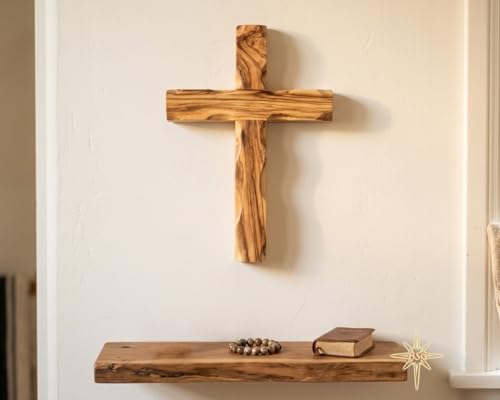 Wall Cross, Wooden Crosses from Bethlehem, Holy Land. Olive Wood Crucifix. Hanging Home Decor. Religious Gift for Godparents, Grandchildren, Kids Room Cross, New House, Christmas and Easter Gifts, - size: 4.5"L x 3"W