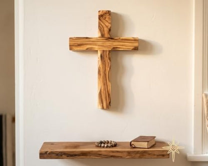 Wall Cross, Wooden Crosses from Bethlehem, Holy Land. Olive Wood Crucifix. Hanging Home Decor. Religious Gift for Godparents, Grandchildren, Kids Room Cross, New House, Christmas and Easter Gifts, - size: 4.5"L x 3"W