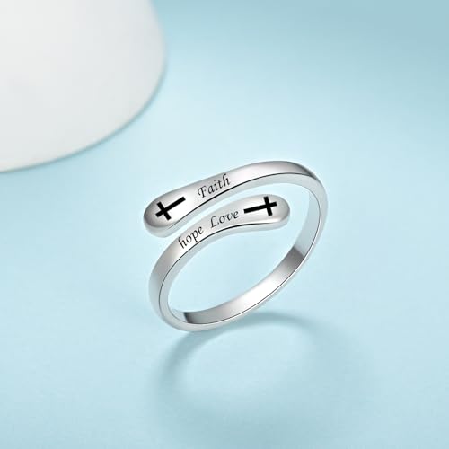 Adjustable I am the Storm Ring 925 Sterling Silver Thumb Rings for Women Inspirational Jewelry Encouragement Gifts - style: Faith hope love