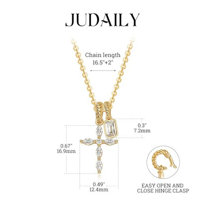 Gold Cross Necklace for Women: 14K Gold Plated Dainty Cross Pendant Non-Tarnish Necklace, Faith Crucifix Chain Jewelry, Elegant Religious Gifts - style: Pear-shaped Cross