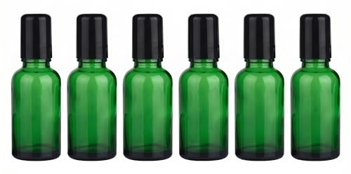 erioctry 6PCS 20ml Empty Green Glass Essential Oil Roller Bottles Portable Roll on Perfume Bottles with Stainless Steel Ball Black Cap Vial Container - size: 20ml