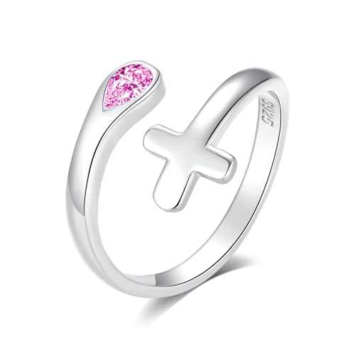 Jinlou Thumb Rings for Women - 925 Sterling Silver Birthstone Open Teardrop Encouragement Adjustable Ring Women Gifts for Teens Mom Birthday Mother's Day St Patricks Day - color: July, style: Cross CZ Ring
