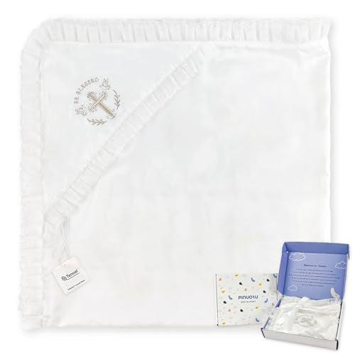 Silky Tencel Hooded Baptism Christening Blanket, Be Blessed, 40''x40 - color: White+ Blessed Cross Design