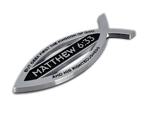 Elektroplate Christian Fish Matthew 6:33 with Verse OEM Chrome Emblem for Cars, Trucks, and All Auto | Universal Fit at 4" x 1.4" | Weatherproof - color: Matthew 6:33