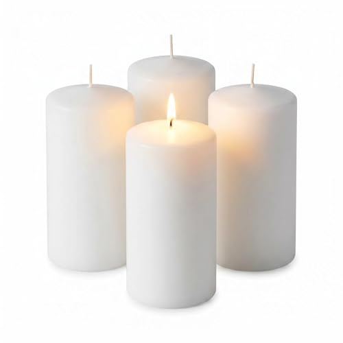 Unscented Pillar Candles - Set of 4 Vanilla Candles - 3x6 Slow Burning Candles for Weddings & Table Centerpieces - Large Pillar Candles, PARNOO - color: White