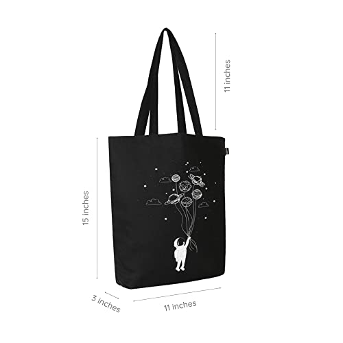 Ecoright Tote Bag for Women with Zipper, Small Tote Bag, Canvas Bag, Reusable Cotton Bag for Beach, Grocery, School & Work - color: Houston (Black)