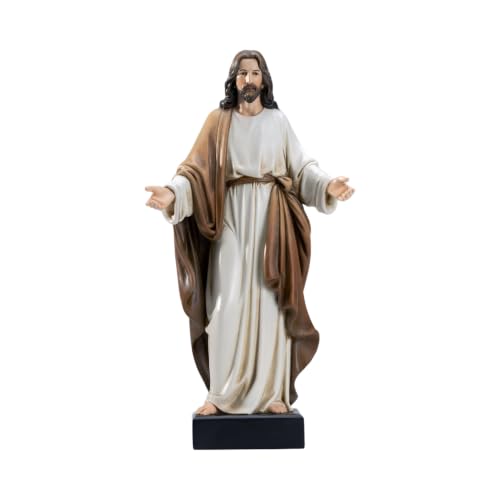 8 Inch Jesus Statue with Open Arms, Hand Painted Jesus Christ Figurine in Brown Robe, Realistic Christian Religious Resin Home Décor - color: Brown Robe, size: 8inch