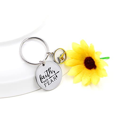 Uloveido Stainless Steel Faith Cross Keychain & Jesus Loves Me Christian Keyring Mustard Seed Charms Religious Jewelry - style: Faith Over Fear-round Mountain