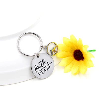 Uloveido Stainless Steel Faith Cross Keychain & Jesus Loves Me Christian Keyring Mustard Seed Charms Religious Jewelry - style: Faith Over Fear-round Mountain