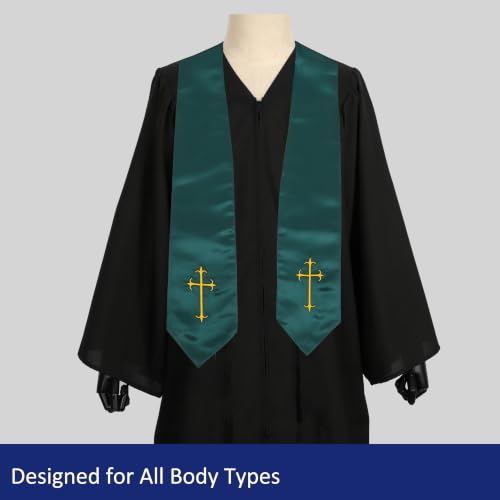 Clergy Stole, Choir Stole with Cross Embroidery 60'' - color: Forest