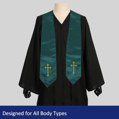Clergy Stole, Choir Stole with Cross Embroidery 60'' - color: Forest