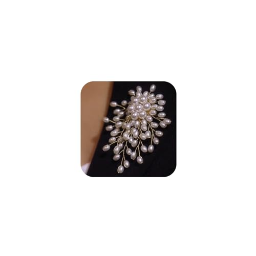 Large White Oval Pearl Floral Beads Brooches Pin for Women Statement Dainty