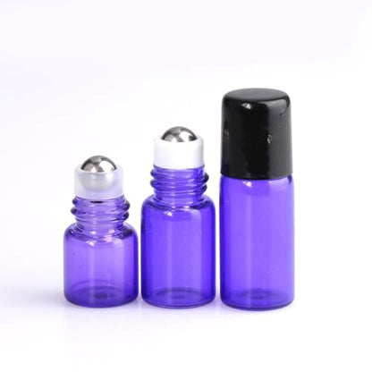 20 Pack Set 1ML Mini Sample Roll Glass Bottles for Essential Oils Roller Refillable Perfume Roll Bottle (1ML Purple) - color: 1ML Purple