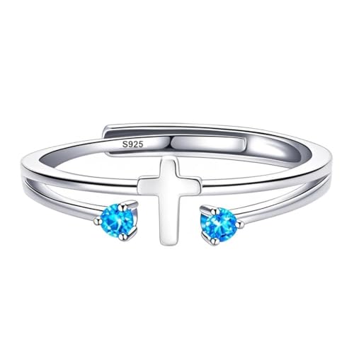 S925 Sterling Silver Cross Rings Birthstone Rings Christian Jewelry for Women Daughter, Easter Gifts, Confirmation and Baptism Gifts - color: 3-Mar