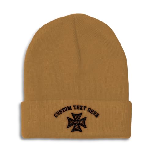 Custom Beanies for Men Iron Cross God Jesus Christ Christian Skull Cap Winter Hats for Women One Size - color: Khaki Personalized Text Here