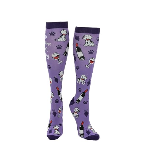 Cute and Funny Compression Socks for Women and Men with Funny Sayings - color: Drink Wine and Pet My Dog