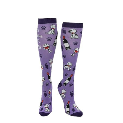 Cute and Funny Compression Socks for Women and Men with Funny Sayings - color: Drink Wine and Pet My Dog