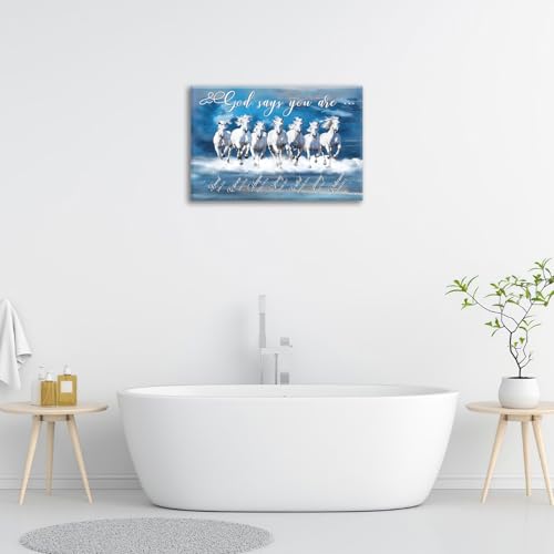 Horse Wall Art 7 Lucky Horses Pictures Wall Decor Christian Bible Verse Canvas Print Religious Scriptures Painting Home Decoration Unframed Artwork for Living Room Bedroom Kitchen Office 16"X24" - color: 7 Horses, size: 16"L x 24"W