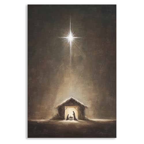 Christmas Nativity Scene Canvas Wall Art, Christian Birth of Jesus Poster, Baby Jesus with Star of Bethlehem Religious Print, Holy Family Winter Holiday Wall Decor for Bedroom 12x16in Unframed - color: Nativity, size: 12"L x 16"W, style: Unframed