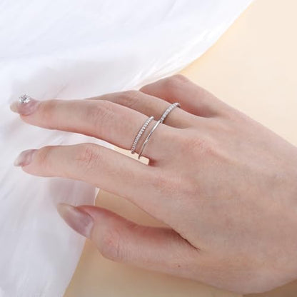 Helonley Birthstone Stack Rings for Women: 925 Sterling Silver Stacked Ring - color: Half Eternity Ring