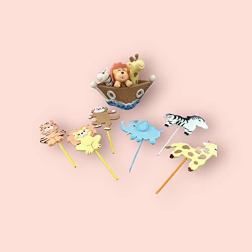 Noah's Ark Cake Toppers Set: Flat figurines cupcake topperes and Centerpiece for Party Decorations - Birthday Party Baby Shower - Animal theme party