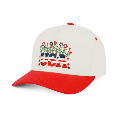 C.C Women's Criss-Cross Ponytail Trucker Hat - Snapback, One Size - color: Floral Usa-red