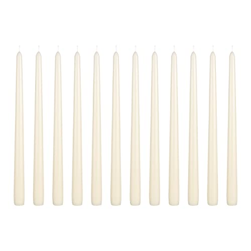 Mega Candles 12 pcs Unscented Ivory Taper Candles, Hand Poured Wax Candle 12 Inch x 7/8 Inch, Home Décor, Wedding Receptions, Centerpieces, Occasions, Events, Romantic Dinners, Prayer, Holders - color: Ivory
