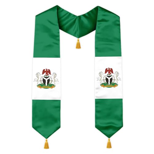 Class of 2026 Graduation Stole Flag Sash with Gold Tassels 72 Inch for High School College University Ceremony - color: Nigeria