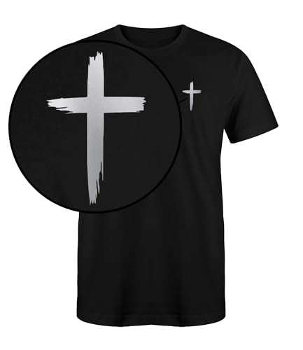 Faith Christian Cross T-Shirt Black White Gold Silver Unisex Men Women Teen Cotton Blend Graphic Tee Jesus Scripture Gift - color: Black/Metallic Silver, size: Large
