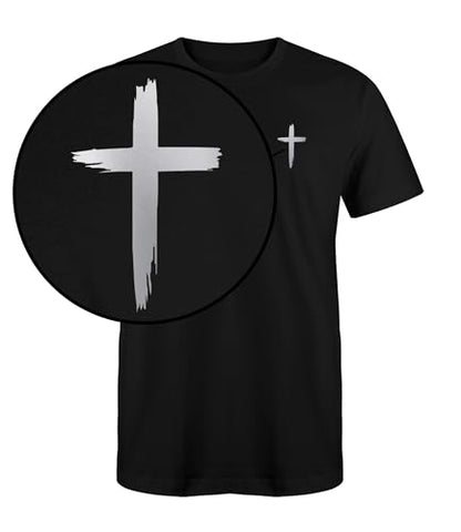 Faith Christian Cross T-Shirt Black White Gold Silver Unisex Men Women Teen Cotton Blend Graphic Tee Jesus Scripture Gift - color: Black/Metallic Silver, size: XX-Large