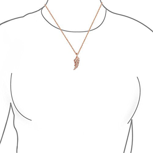 Guardian Angel Wing Pendant Necklace CZ Rose Gold Plated Sterling Silver - color: Pink