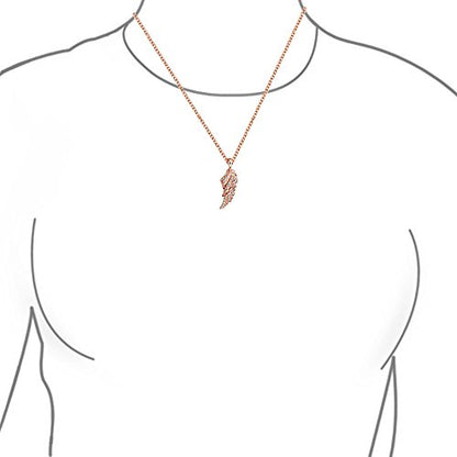 Guardian Angel Wing Pendant Necklace CZ Rose Gold Plated Sterling Silver - color: Pink