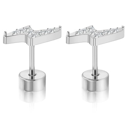 XUU 20G Flat Back Stud Earrings ASTM F136 Titanium - color: silver lightning bolt