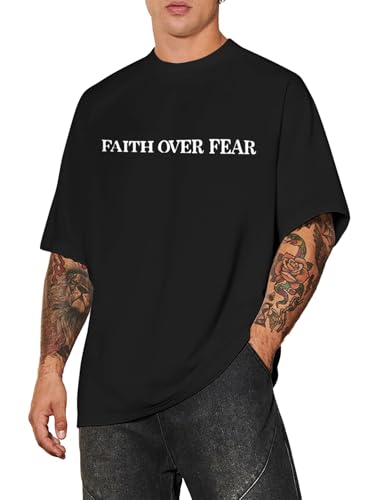 Christian Faith Over Fear Shirt for Men Jesus Religious Shirts Oversized T-Shirt - color: Faith Black, size: XX-Large