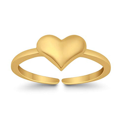 Blue Apple Co. Adjustable Heart Toe Ring Band 925 Sterling Silver (6mm) - color: Yellow Tone, Sterling Silver