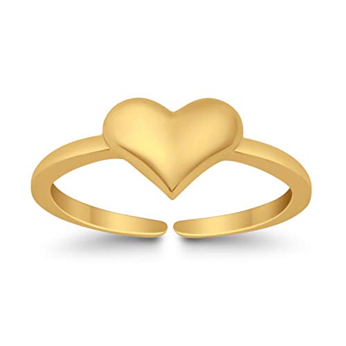 Blue Apple Co. Adjustable Heart Toe Ring Band 925 Sterling Silver (6mm) - color: Yellow Tone, Sterling Silver