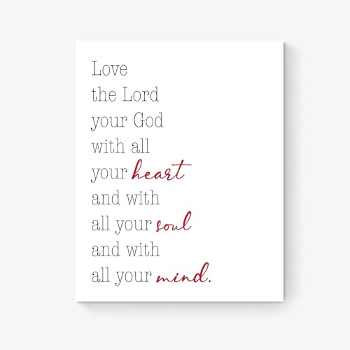 Matthew 22:37 Bible Verse Artwork | Love the Lord Your God | Heart Soul Mind Scripture | Minimalist Typography | Christian Wall Decor | Unframed Giclée Print | Scripture Poster | Home Decor | Religious Art Print (16x20) - color: Matthew22Red, size: 20"L x