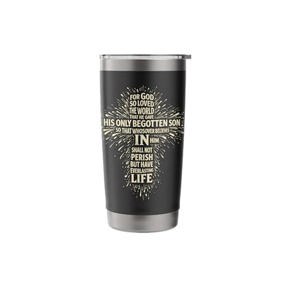 For God So Loved The World Word Cloud Bible Verse Cross Stainless Steel Insulated Tumbler
