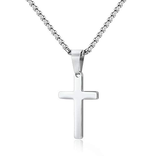 M MOOHAM Cross Necklace for Men, Stainless Steel Cross Chain - color: Silver: Cross Pendant 1"*0.6"