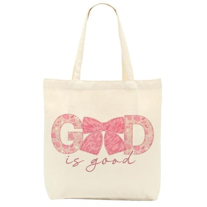 Christian Gifts for Women, Canvas Tote Bag, Faith Gifts for Women Girl Sister Inspirational Religious Gift Birthday - color: Pink Bow Religious 764