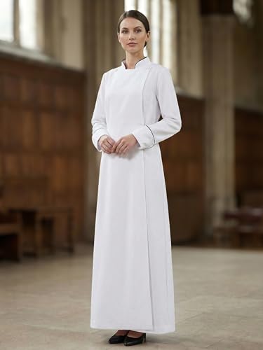 Womens Medieval Anglican Clergy Robe Cassock Priest Coat Pulpit Robe for Church Minister Altar Server Vestments - color: White, size: XX-Large