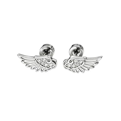 Angel Wing Earrings for Women Statement Flat Back Cartilage Stud Earrings Trendy Angel Wing Helix Piercing Stud Silver Cubic Zirconia Earring Jewelry Accessories - color: Silver