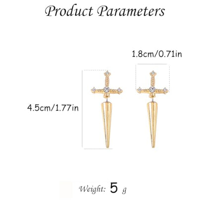 Gothic CZ Cross Sword Stud Earrings for Women Unisex - color: Gold
